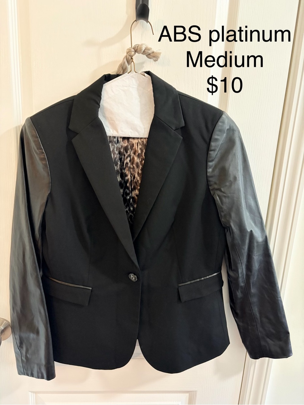 ABS Platinum Black Blazer with Faux Leather Sleeves